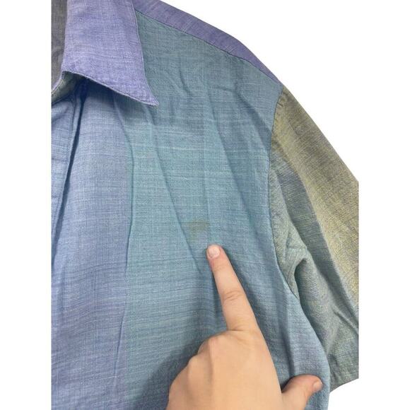 Neeru Kumar Short Sleeve Button Up Shirt Green Blue Colorblock Men’s XL? - Picture 2 of 7